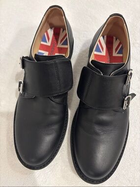 Women's Black Double Monk Strap Flats by